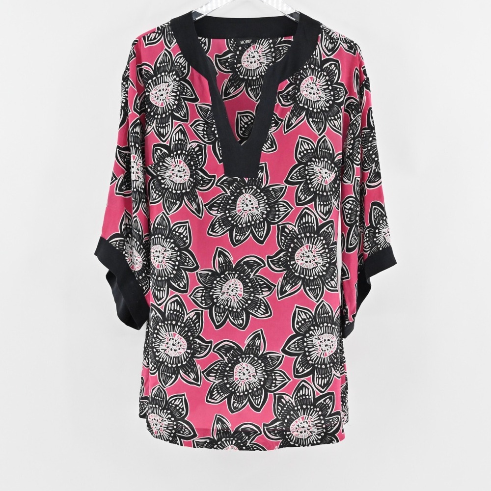 Hobbs Silk Floral Dress Womens S‎ Kimono Maximalist Lightweight Pink Black Mini